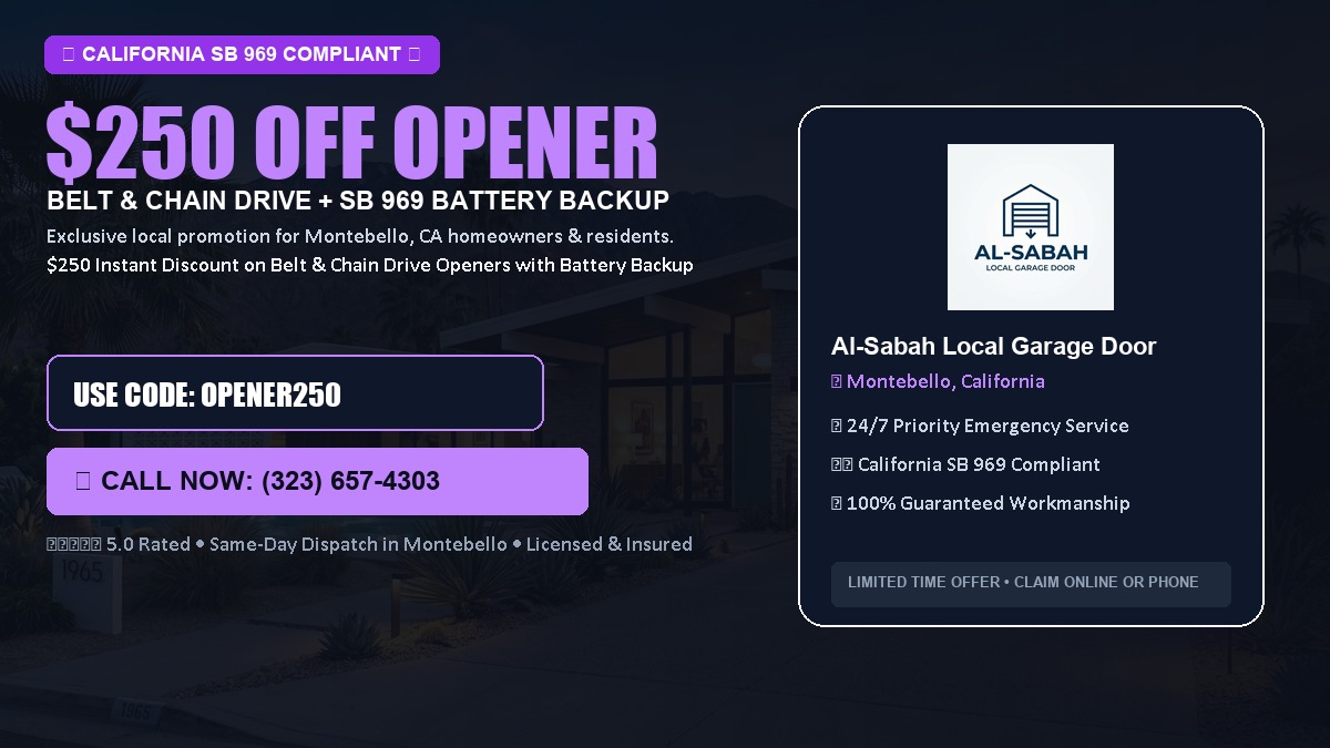 $250 OFF Smart Garage Door Opener Installation (Belt & Chain Drive with California SB 969 Battery Backup) in Montebello, CA