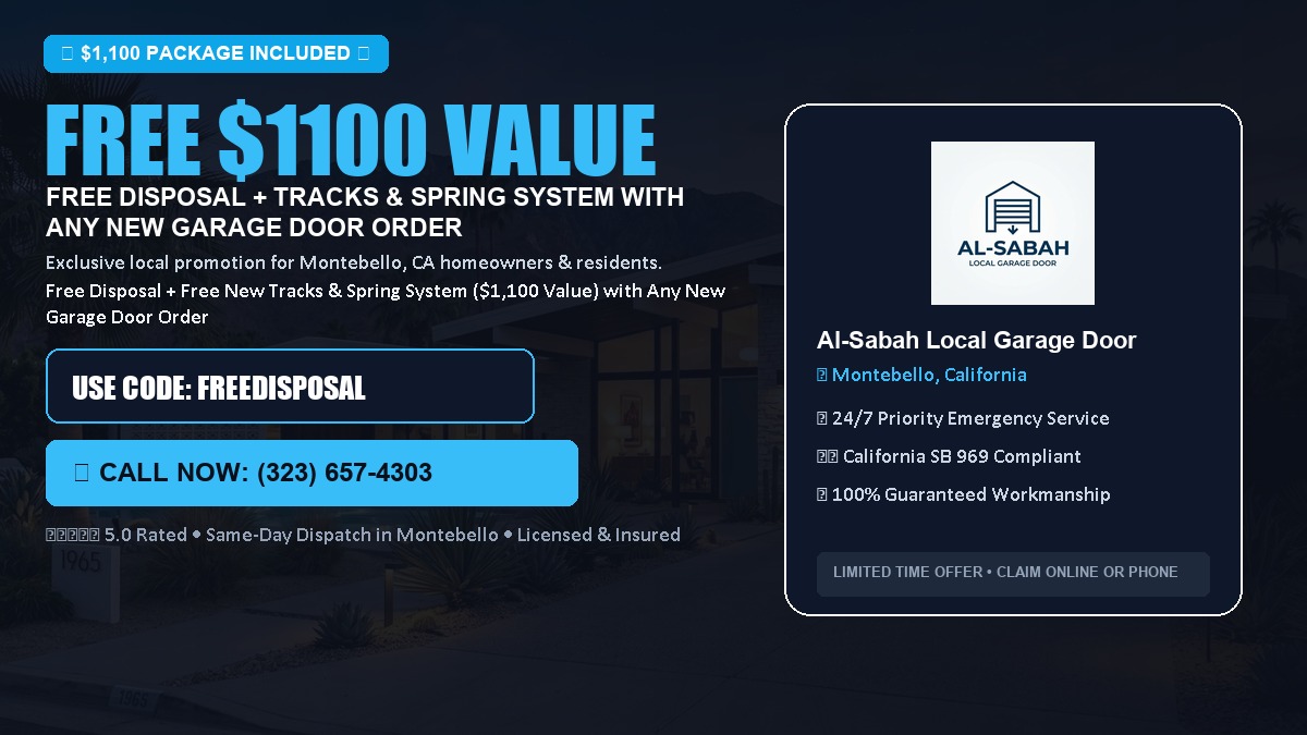 Free Disposal + Free New Tracks & Spring System with Any New Garage Door Order ($1100 Value) in Montebello, CA